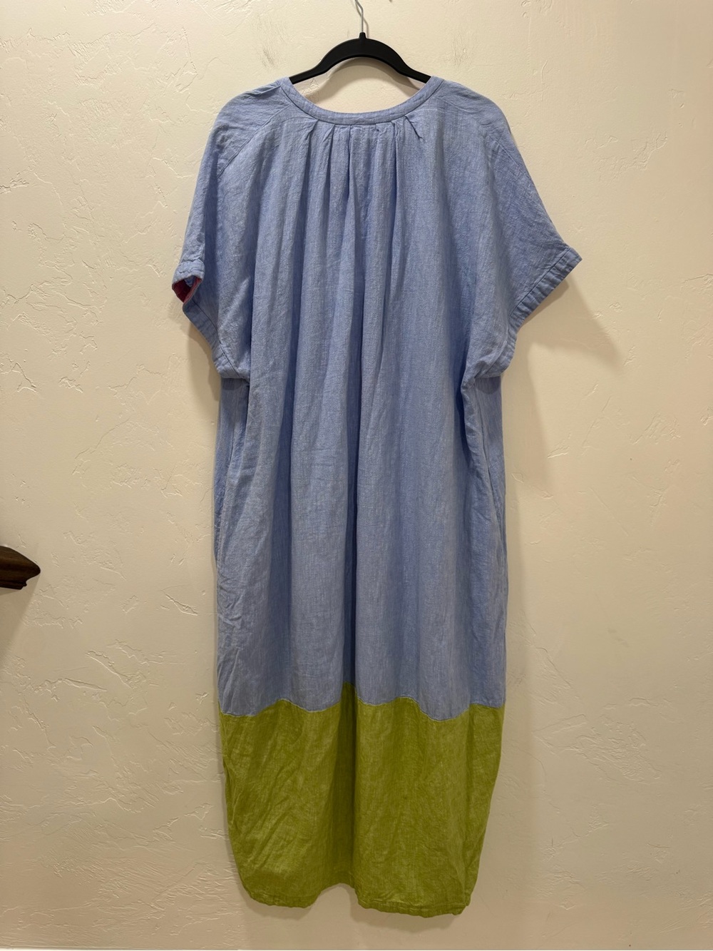 Anthropologie Linen Short Sleeve Maxi Dress Women's Large Blue Green Colorblock - Picture 10 of 16